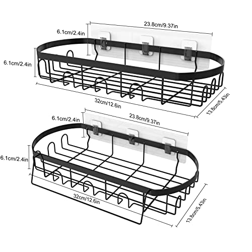 2-Pack Shower Caddy Basket Shelf, Adhesive Matte Black Shower Caddy With Hooks , Stainless Steel No Drilling Shower Shelves, Wall Mounted Shower Organizer for Bathroom, Toilet, Kitchen