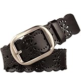 E-Clover Fashion Women's 38mm Wide Leather Floral Western Jean Belt (Black)
