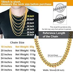Mens Gold Chains Cuban Neckace Stainless Steel 10mm