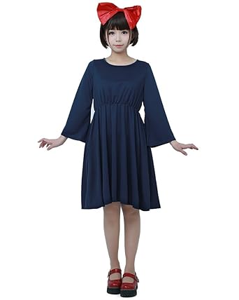 Miccostumes Womens Kikis Halloween Cosplay Costume Witch Dress Dark Blue - 