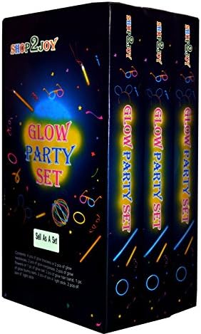 Shop2joy Glow Party Set - Premium Glow Light Sticks to Make Bracelets, Necklaces, Eyeglasses, Hair Band, Bunny Ears, Ball or Flowers and More (3 gift sets in one pack)