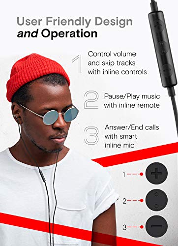 Symphonized NRG X Bubinga Premium Genuine Wood Earbuds, in-Ear Noise-Isolating Headphones, Earphones with Angle-Fit Ear Tips, in-line Microphone and Volume Control, Stereo Earphones (Black)