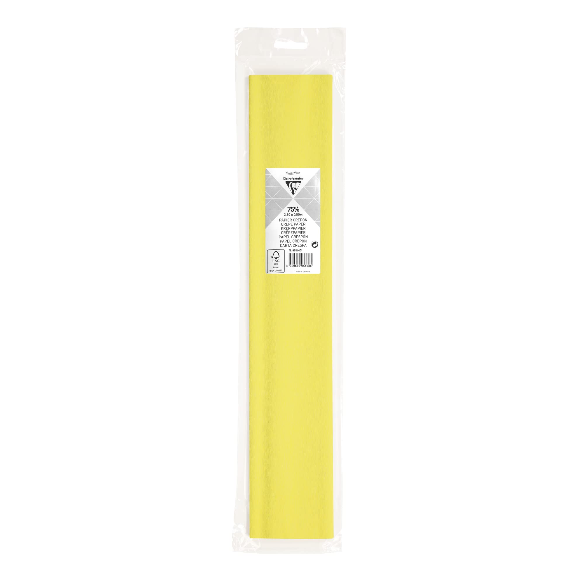 Clairefontaine 95114C - Roll of Crepe Paper - Pale Yellow - Format 2.50x0.50m - Crepe 75% - Elastic and Resistant Paper - Creative leisure, Arts and Crafts