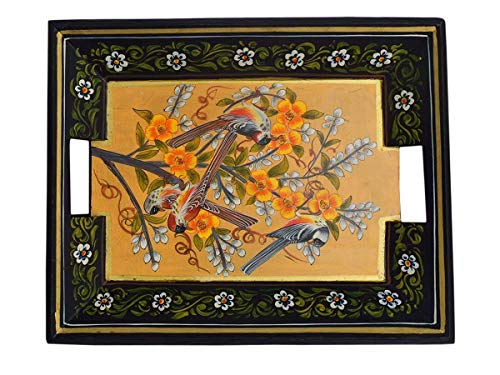 Store Indya Wooden Serving Tray Platter for Tea Snack Desert Kitchen Dining Parties Serveware Accessories (Green)