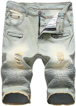 Jeans Pants Mens Zipper Crumple Fit Straight Denim Vintage Style Shorts SPE969