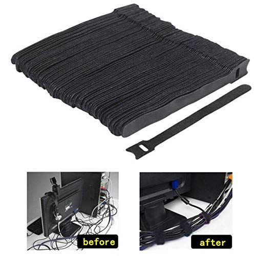 60 Pcs 6-Inch Cable Ties Cord Management Straps,Adhesive Hook And Loop Design Wire organizer (Black)