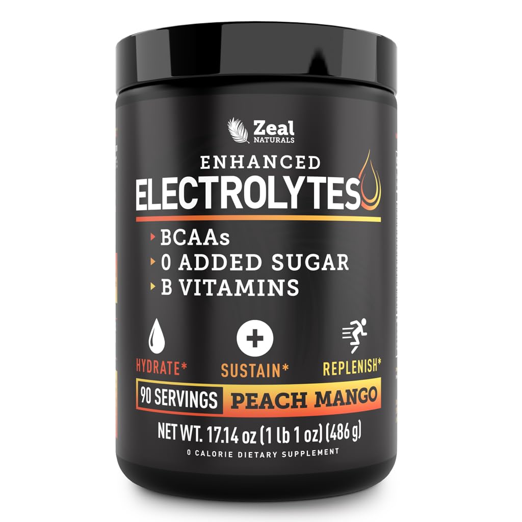 Enhanced Electrolyte Powder (Peach Mango | 90ct.) w/ 0 Sugar +BCAAs +B-Vitamins Electrolyte Supplement w Potassium Zinc & Magnesium for Hydration - Keto Electrolytes