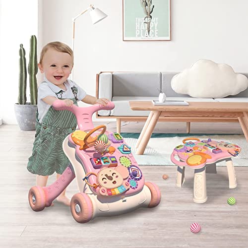 AM ANNA Baby Walking Toy for 12 Month Old Girls, Walker for Baby Girl, Baby Push Walkers for Babies,3 in 1 Push Toys for Babies Learning to Walk, Early Learning Toy for Infant 12 Months, Pink (Pink)