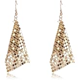 CHUNYANAN Metal Mesh Grid Sequins Gold Tassel Long Drop Dangle Earrings for Women Fashion Charm Tassel Earrings Jewelry Gift