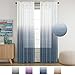 Linen Sheer Rod Pocket Curtain Panels Natural and Draped Window Draperies & Curtains Sheer Living Room Curtains for Bedroom, Bluestone Ombre Two Tone, 2 Panels
