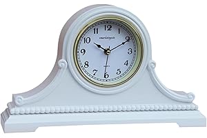 Vmarketingsite Mantel Clocks, Battery Operated, Silent Wood Table Clock with Westminster Chimes On The Hour, Solid Wooden Shelf Chiming Mantle Clock, 9" x 16" x 3" (White - Arabic Numerals)