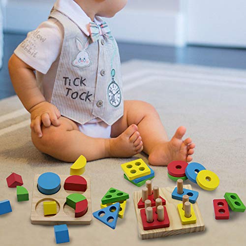 image for MorTime 4 in 1 Wooden Solid Geometry Educational Shape Color Sorting P