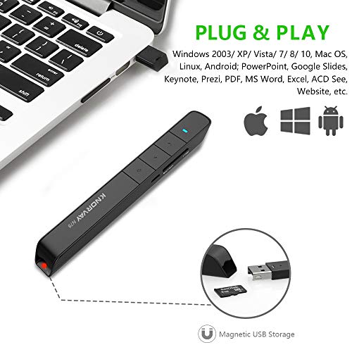 KNORVAY N78GBK Green Laser Pointer Presentation with 16GB Memory, Wireless Presenter Rechargeable PowerPoint Clicker for Presentation Remote, Slide Advancer Supports for Hyperlink/Keynote/Mac