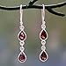 NOVICA Artisan Handmade Dangle Earrings Polished Silver with Pear Shaped from India - Birthstone (Garnet)