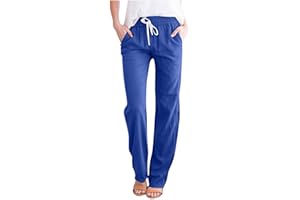 WODCEEKE 2024 Linen Pants Women Straight Leg Pants Summer Casual Drawstring High Waisted Cotton Loose Trousers with Pockets