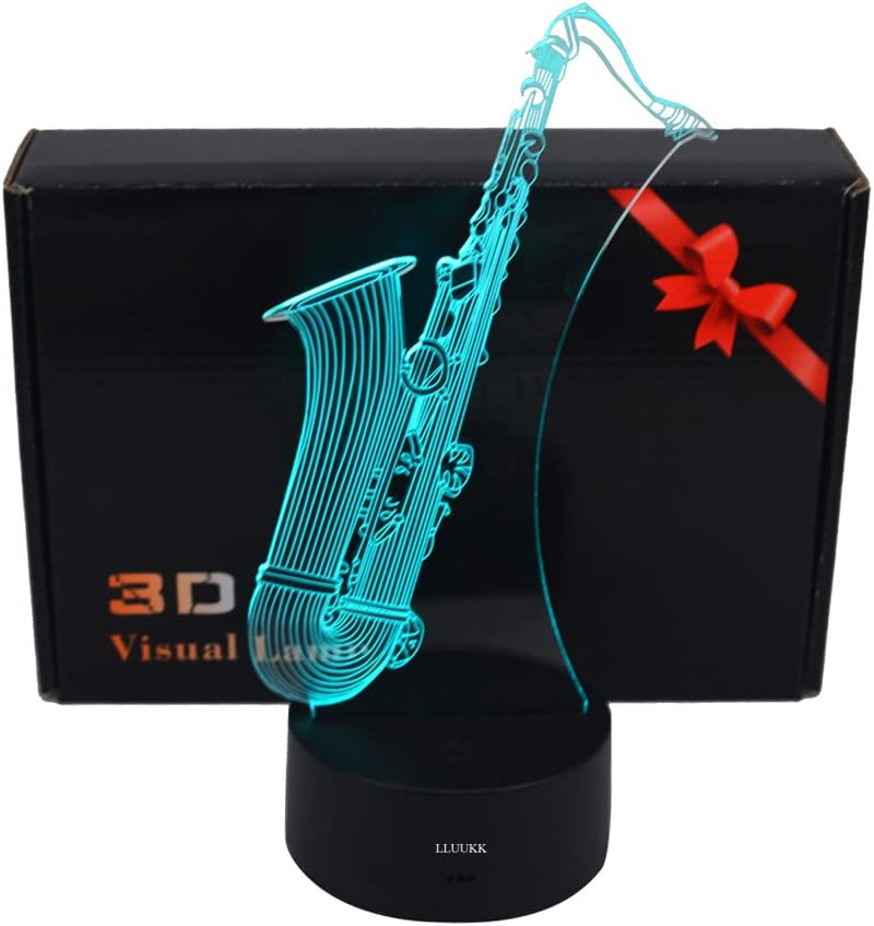 LLUUKK Visual 3D Night light SAX saxophone player toys Desk Lamp Table decoration household accessories Kids gift boys festival for music lovers