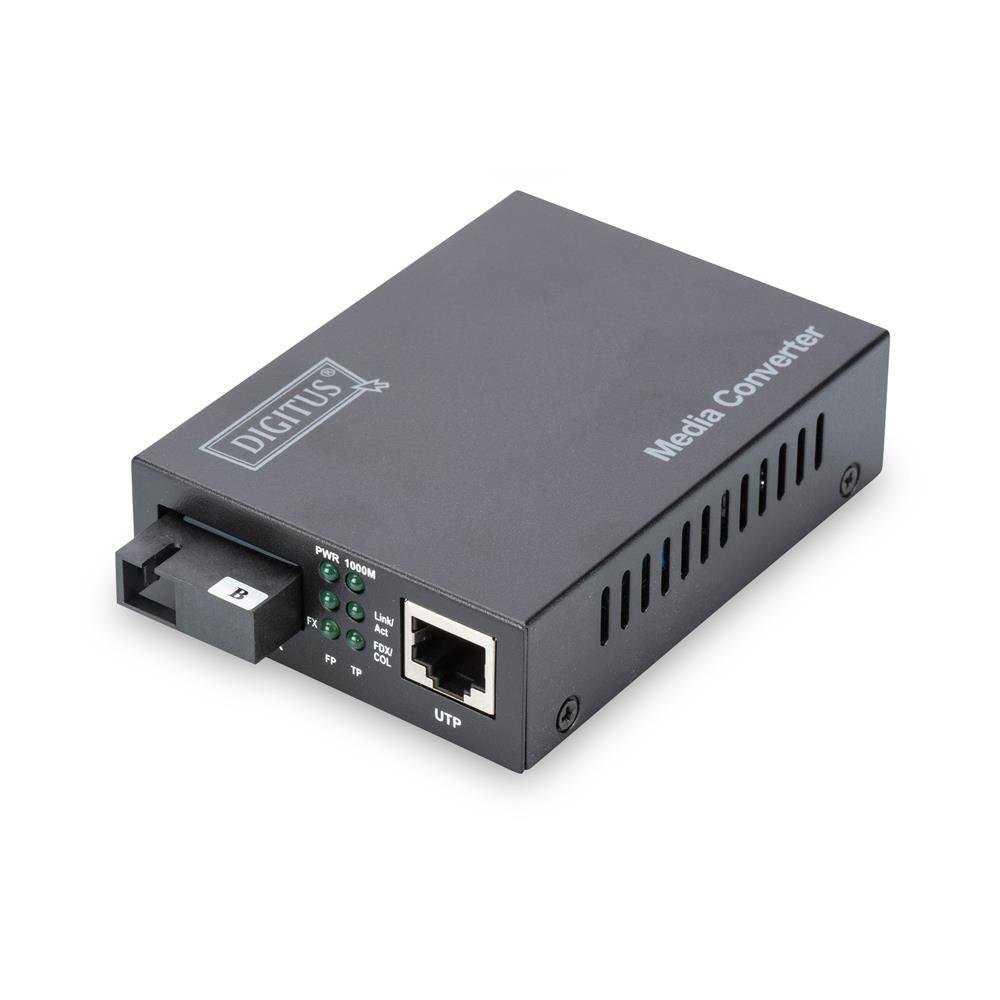 DIGITUS 82123 Bidirectional Gigabit Media Converter (RJ-45, SC Simplex, 2.5 Watt, MDI/MDI-X Function).