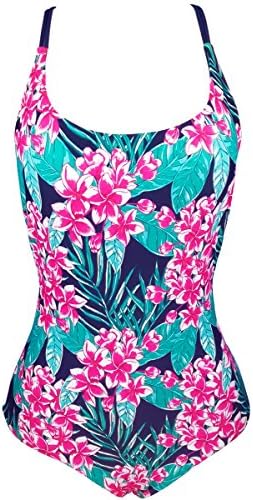 Qpladlse Swimwear Women's One Piece Swimsuit Reversible Lace-Up Bathingsuit S Flower/Dark Blue