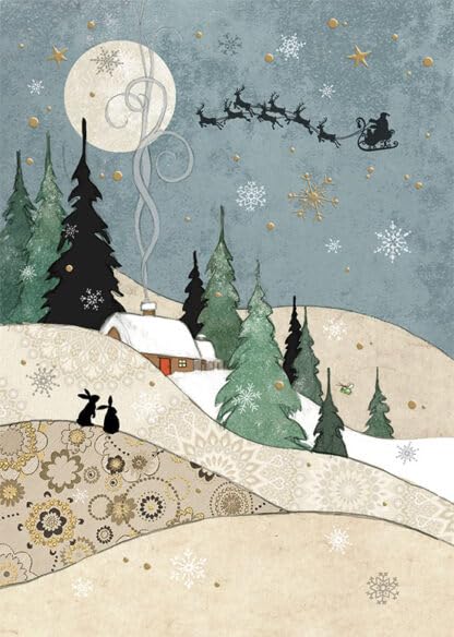 Bug Art Christmas Cards Pack of 8 - Winter Cottage Embossed with Foil Details - Eco-Friendly & Recyclable