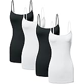 Long Cotton Camisole Spaghetti Strap Tank Top for Women Basic Cami Tops Womens Undershirts - Pack 1-4