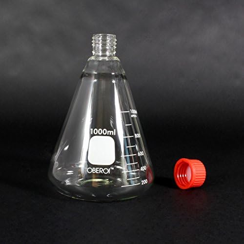 Erlenmeyer Flask with Screw Cap, 1000 mL, Graduated Borosilicate 3.3 Glass