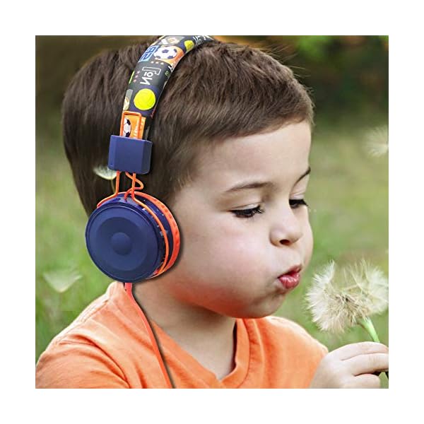 Baseman-Kids-Headphones-with-Microphone-Wired-On-Ear-Headsets-with-Safe-Volume-Limited-85-dB-Foldable-and-Adjustable-Headphones-with-a-35mm-Jack-Cord-for-ChildrenSchoolCellphoneTablet-Orange BASEMAN Kids Headphones with Microphone, Cute Football Design Wired On-Ear Children Headphones with Volume Limit…