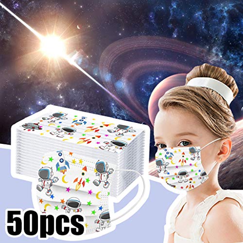 50PCS 3 Ply Non-Woven Children\'s Face Bandanas, Face Covering Cartoon Bear Print, Ear Loop,Face Covering for Children, Dust-Proof Face Bandanas for Kids Facial Protective (50PCS, J)