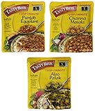 Tasty Bite Heat & Eat Indian Cuisine Side Dish 3 Flavor Variety Bundle: (1) Tasty Bite Punjab Eggplant, (1) Tasty Bite Channa Masala, and (1) Tasty Bite Aloo Palak, 10 Oz. Ea. (3 Pouches Total)