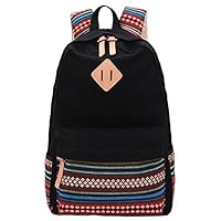 Black Canvas School Bag Backpack Girls, Hmxpls Bohemia Boho Style Unisex Fashionable Canvas Zip Backpack School College Laptop Bag for Teens Girls Students Casual Lightweight Travel Daypack Outdoor