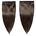 Clip in Human Hair Extension One piece Dark Brown #2 5 Clips 3/4 Full Head Natural Long Straight Soft Real Remy Hair Easy to wear 16 inch/45g