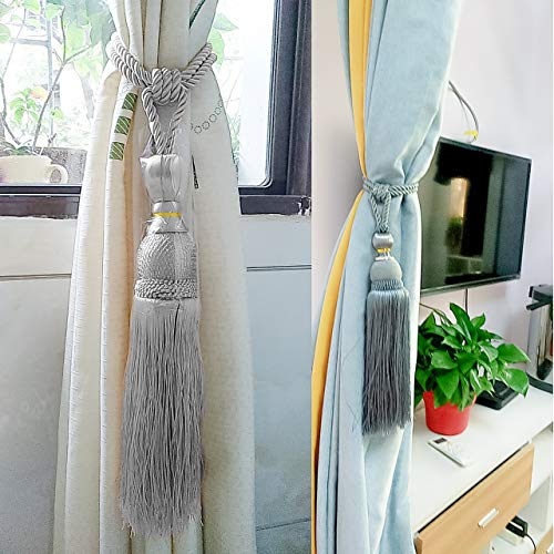 Inheming Curtains Tassels Tiebacks and Curtain Holdbacks Hook, Window Drapery Ball Tassels Tiebacks, Home Decorative Braided Buckle Fastener Curtain Accessories - Thumbnail 2