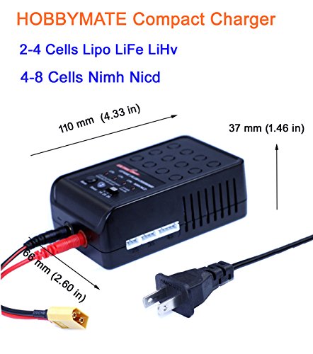 HOBBYMATE Balance Charger for 2-4 Cells Lipo/LiFe/LiHv, 4-8 Cells Nimh/Nicd Battery, 110-240V AC Power Supply 30W, Max 3A Charging Current