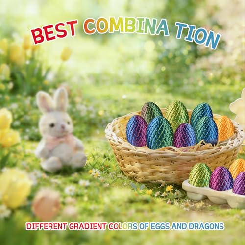 JOMBY 12 Pieces 3D Printed Dragon Eggs, Mini Dragon Egg Set, Movable Crystal Dragon, Easter Eggs, Easter Gifts Kids - Suitable as Toys from 5/6/7/8/9 Years Boys Girls