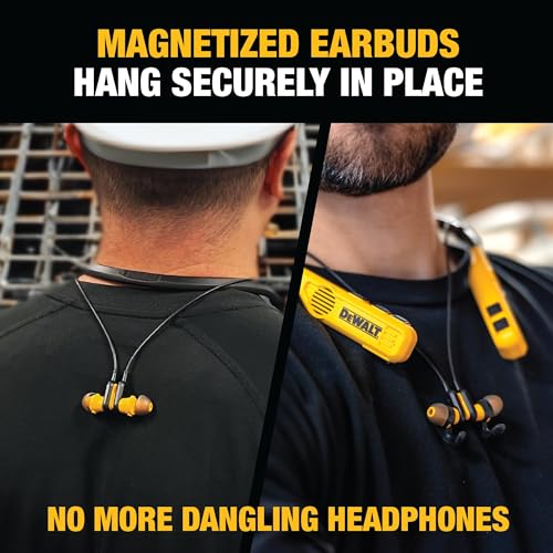 DEWALT 2-in-1 Neckband Bluetooth Headphones w/Built-In Speakers, Jobsite Wearable Speaker & Around Neck Headphones, Wireless Bluetooth Headset, 60+ Hrs, Hands-Free Music & Calls, Carry Pouch Included