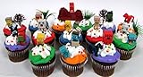 MINECRAFT 24 Piece Birthday CUPCAKE Topper Set Featuring Mini Minecraft Figures and Decorative Themed Accessories, Figures Average 1/2