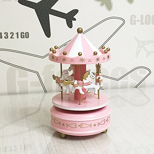 Wooden Merry-Go-Round Carousel Music Box Kids Toys Gift Wind-Up Musical Box