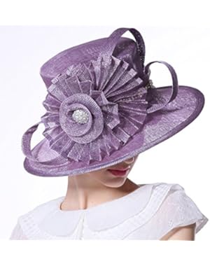 Women Hat Big Flower Summer Hat Sinamay Wide Brim(Purple)
