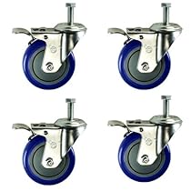 Service Caster SCC-TSTTL20S414-PPUB-381615-BLUE-4 Total Lock Caster, Blue Polyurethane Wheel, 3/8