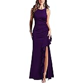 WOOSEA Women's Scoop Neck Sleeveless Split Bodycon Mermaid Evening Cocktail Long Dress