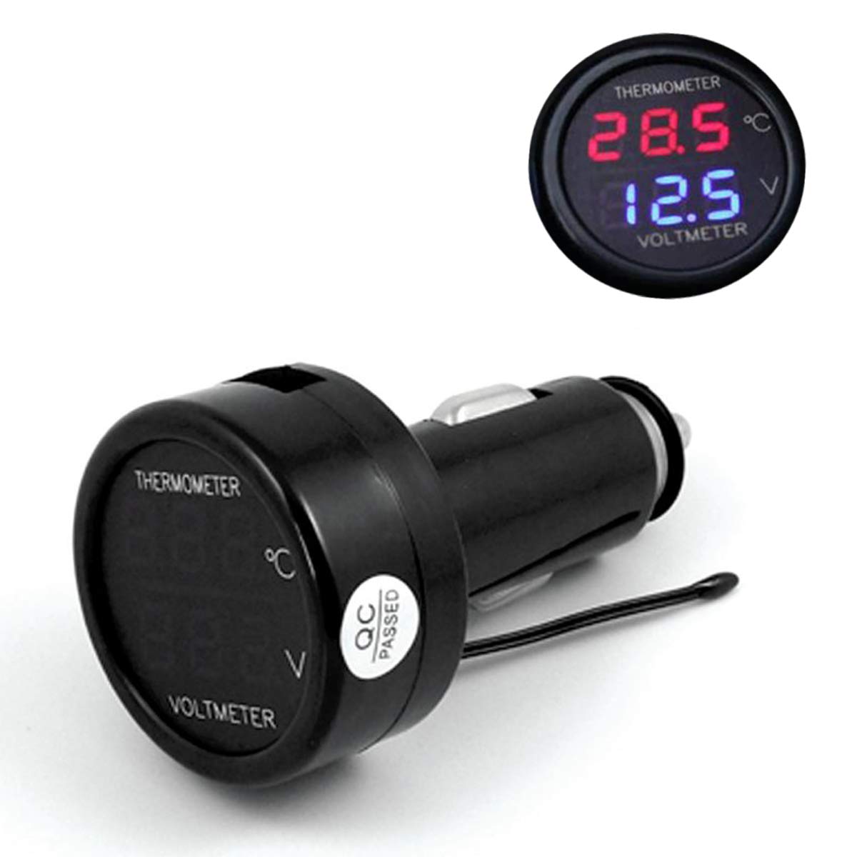 Digital Car Voltmeter Thermometer Temperature Meter Battery Monitor Red Blue Led Dual Display 2 In 1 DC 12V 24V Auto Voltmeter