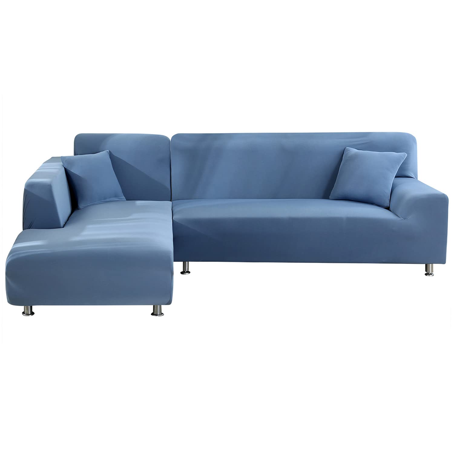Mingfuxin L-Shaped Sofa Slipcovers, 2PCS Jacquard Polyester Stretch Sofa Covers Furniture Protectors with 2 PCS Pillow Covers for L Shape Sectional Sofa Couch(L-Shaped 3+3 Seats, Grey Blue)