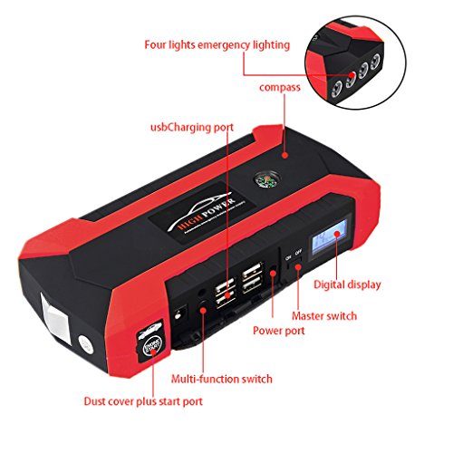 Xumeili 89800mAh 4 USB Portable Car Jump Starter Pack Booster Charger Battery Power Bank (Red)