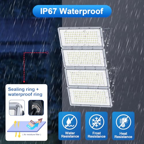 400W Outdoor LED Spotlights – 2 Pieces 40000LM Super Bright Outdoor LED Projector with Transformer, Floodlight Cool White 7000K, IP67 Waterproof Outdoor Light for Garage, Patio, Stadium, Factory