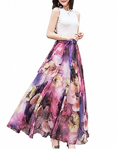 Afibi womens blending chiffon retro long maxi skirt vin…