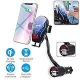 Wireless Car Charger Holder, Car Cigarette Lighter Wireless Charger Phone Holder Mount Infrared Smart Sensing Holder Qi Fast Wireless Charging Cradle Car Cradle for Cell Phone Dual USB