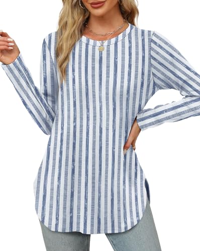 OFEEFAN Womens Long Sleeve Tops Dressy Casual Crewneck Tunic Tops Vertical Striped Shirt Women Plus Size Spring Clothes XXL at Amazon