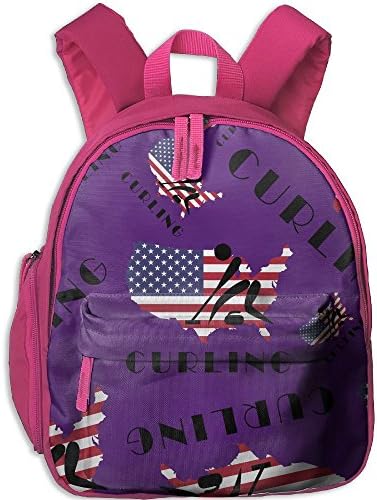 Curling American Flag Children Unisex Print School Bags Leisure School Pocket Bookbags