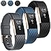UMAXGET Compatible with Fitbit Charge 2 Bands, 3-Pack Soft Silicone Sport Adjustable Wristband Special Edition with Rose Gold Buckle for Men Women(Small, Gray+Black+Slate)