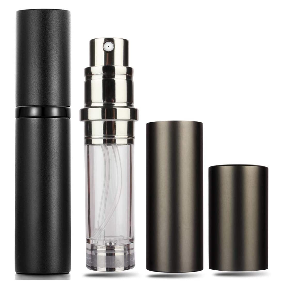 Travelofo Mini Perfume Atomiser Spray Bottle, 5ml Portable Refillable Dispenser for Man and Woman (Black+Grey)