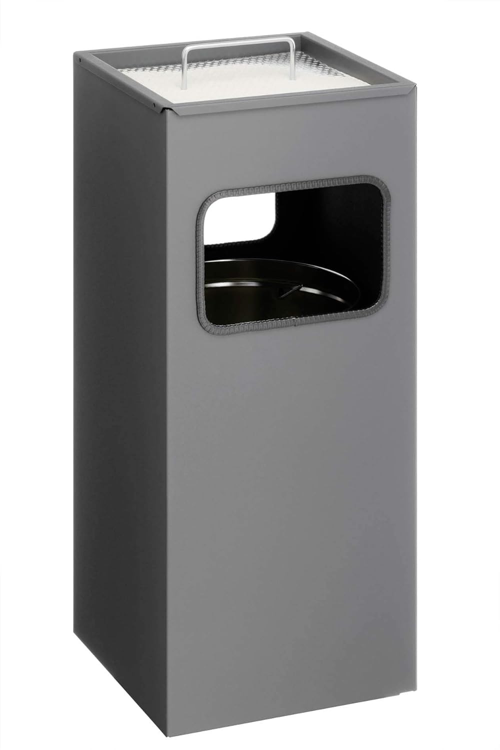 Durable Metal Square Waste Bin Charcoal With Ashtray Top | Bin Capacity 17 Litres | Ashtray Capacity 2 Litres | Ideal for Sheltered Outdoor Areas Such As Smoking Areas